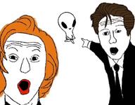 alien animated arm brown_hair clothes dance hair hand music necktie open_mouth orange_hair pointing suit the_x_files variant:two_pointing_soyjaks video // 920x720, 29.1s // 1.2MB