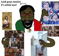 antenna arm beard bloodshot_eyes brown_skin clothes country flag glasses hair hand holding_object int_(4chan) irl mexico multiple_arms open_mouth red_eyes reddit soyjak text tshirt variant:el_perro_rabioso // 771x724 // 194.4KB