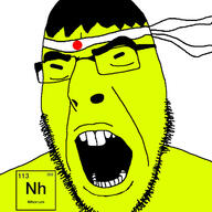 angry asian chemistry clothes element glasses hachimaki hair hat headband japan nihonium open_mouth pun small_eyes soyjak stubble text variant:cobson yellow_skin // 721x720 // 122.3KB