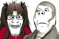 2soyjaks angry anime are_you_soying_what_im_soying bowtie brown_hair clothes coat fate_stay_night glasses grey_hair hair karl_ludwig_von_haller looking_at_each_other nigel_carlsbad red_shirt rw_degen smile soyjak stubble subvariant:wholesome_soyjak tohsaka_rin twitter variant:gapejak variant:markiplier_soyjak // 680x453 // 54.8KB
