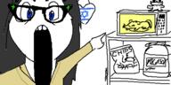 2soyjaks animal_abuse blue_eyes chips clothes flag funko_pop glasses hair heart israel microwave open_mouth rat redraw shelf soy soyjak soylent star star_of_david stretched_mouth variant:soytan variant:two_pointing_soyjaks // 500x250 // 20.6KB