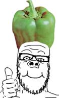 food glasses green_is_my_pepper hand open_mouth pepper smile soyjak stubble thumbs_up variant:a24_slowburn_soyjak vegetable // 450x740 // 180.1KB