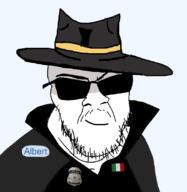 albert_(user) badge closed_mouth detective fedora flag:italy glasses ice immigration personal_army smile stubble sunglasses text variant:feraljak // 800x822 // 117.6KB