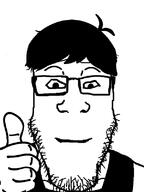 closed_mouth clothes glasses hair hand happy omori smile soyjak stubble sunny_(omori) thumbs_up variant:markiplier_soyjak video_game // 600x800 // 81.7KB