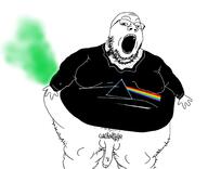 2soyjaks album_cover arm clothes cross_eyed dark_side_of_the_moon fart fat glasses hairy hand leg music nsfw open_mouth penis pink_floyd rainbow shitquality soyjak stinky stubble tshirt variant:gapejak // 1746x1415 // 669.2KB