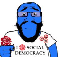 badge beard blue_skin calm closed_mouth communism flower glasses holding_object i_love monarchy nazism plant rose smile social_democracy soyjak variant:science_lover // 816x785 // 165.2KB