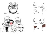 anger_mark angry arm balding bbc blacked bloodshot_eyes blush breasts closed_mouth comic crying ear female glasses hair hand hands_up medium_breasts merge multiple_soyjaks open_mouth queen_of_spades smug soyjak stubble subvariant:chudjak_front subvariant:wholesome_soyjak variant:a24_slowburn_soyjak variant:chudjak variant:classic_soyjak variant:cryboy_soyjak variant:gapejak variant:wewjak // 1386x1035 // 168.6KB