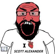 angry balding beard book clothes glasses hair heart i_love open_mouth red_face scott_alexander soyjak text tshirt variant:science_lover // 1439x1414 // 668.3KB