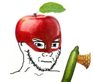 apple axe clothes concerned cucumber food foodjak frown fruit glasses hat pineapple soyjak stubble variant:classic_soyjak weapon // 806x708 // 578.1KB