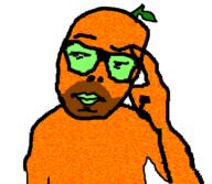 closed_mouth food froot fruit glasses hand leaf orange orange_(fruit) orange_skin soyjak stubble variant:unknown // 648x563 // 142.9KB
