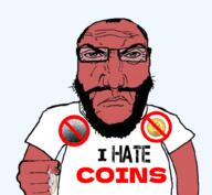 angry arm balding beard closed_mouth clothes coin coins fist glasses hair hand holding_object i_hate money punisher_face red_skin soyjak subvariant:science_lover text tshirt variant:markiplier_soyjak // 1017x935 // 475.9KB