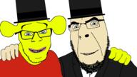 2soyjaks clothes friendship glasses hand happy looking_at_you ratboy_genius red_shirt smile soyjak stubble suit top_hat variant:cobson variant:feraljak white_skin yellow_skin // 1920x1080 // 52.2KB