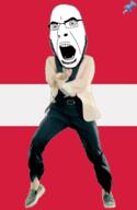animated country dance flag full_body gangnam_style glasses irl latvia open_mouth push_pin soyjak sticky stubble variant:cobson // 300x460 // 297.1KB