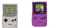2soyjaks arm black_and_white button closed_eyes closed_mouth colorful ear eating gameboy gameboy_color glasses hand holding_object its_over nintendo soy soyboy soyjak stubble subvariant:wholesome_soyjak text variant:gapejak variant:impish_soyak_ears video_game // 7292x3468 // 314.5KB