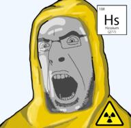 angry chemistry clothes element glasses hassium hazmat_suit open_mouth radioactive soyjak stubble variant:cobson // 1106x1079 // 317.4KB