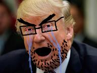 clothes crying donald_trump glasses hair irl open_mouth soyjak stubble suit text variant:unknown yellow_hair // 1760x1320 // 240.7KB