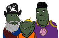 3soyjaks antenna beard closed_mouth clothes green_skin grey_hair hat pirate pirate_hat plants_vs_zombies smile soyjak subvariant:wholesome_soyjak superhero variant:cobson variant:gapejak variant:impish_soyak_ears video_game zombie // 2028x1332 // 86.3KB