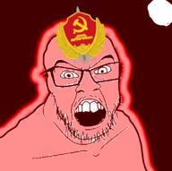 angry building china communism communist_party_of_china glasses glowie glowing hammer_and_sickle mustache open_mouth red red_skin soyjak stubble variant:feraljak // 994x989 // 423.3KB