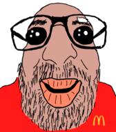 amerimutt beard brown_skin clothes glasses mcdonalds oh_my_god_she_is_so_attractive open_mouth soyjak variant:israeli_soyjak // 536x611 // 157.9KB