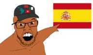 algeria angry animated bloodshot_eyes brown_eyes brown_skin clothes country flag flag:algeria flag:morocco flag:spain flag:tunisia fume glasses hat latin_america morocco mustache open_mouth pointing south_america soyjak spain stubble tunisia variant:feraljak // 840x498 // 257.0KB