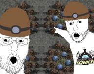 2soyjaks arm clothes factorio glasses hand hat i_fucking_love_science open_mouth pointing soyjak stubble variant:two_pointing_soyjaks video_game // 1080x854 // 1.1MB