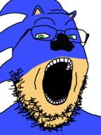 blue blue_skin ear glasses green_eyes hedgehog open_mouth sega snout sonic sonic_the_hedgehog soyjak stubble variant:gapejak video_game // 600x800 // 35.4KB