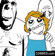 arm biting_lip blacked brown_hair cobbed creepy crying distorted evil fat female foot full_body genitalia glasses hand holding_object leg nipple ominous open_mouth penis rage_comic rape shadow smile soyjak stubble subvariant:hornyson template testicles text variant:cobson vein // 1484x1529 // 1.1MB