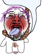 bloodshot_eyes crying dead full_body glasses hair hanging mustache neovagina nsfw penis purple_hair rope soyjak speech_bubble speech_bubble_empty stubble suicide tongue tranny variant:bernd yellow_teeth // 591x773 // 145.7KB