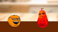 2soyjaks angry annoying_orange biting_lip fume glasses open_mouth orange pear soyjak stubble subvariant:hornyson variant:classic_soyjak variant:cobson // 1920x1080 // 617.3KB