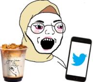 coffee female glasses hair hijab islam makeup open_mouth phone soyjak twitter variant:classic_soyjak // 685x605 // 296.0KB