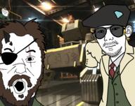 2soyjaks 3soyjaks arm beard big_boss brown_hair cap closed_eyes closed_mouth clothes crying dead ear eyepatch gem glasses hair hand hanging hat hideo_kojima huey_emmerich i_love its_over kaomoji kaz konami kuz metal_gear necktie noose open_mouth pointing rope scar screenshot stubble suicide suit sunglasses text tshirt variant:bernd variant:kuzjak variant:two_pointing_soyjaks venom_snake video_game yellow_hair // 4096x3239 // 5.6MB