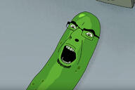 cartoon food glasses green_skin open_mouth pickle_rick rick_and_morty soyjak stubble variant:cobson vegetable // 1200x800 // 88.7KB