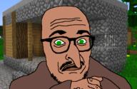 glasses green_eyes hand minecraft mustache open_mouth soyjak stubble variant:unknown video_game villager white_skin // 746x486 // 248.2KB