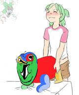 2soyjaks 4chan anime bloodshot_eyes blush closed_eyes clothes colorful crying deformed distorted full_body glasses green_hair hair jump leg open_mouth redraw rule sex soyjak stretched_mouth stubble tshirt variant:gapejak variant:soyak yotsoyba // 555x664 // 205.0KB