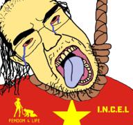 asian bant_(4chan) bloodshot_eyes country crying femdom flag glasses hair hanging incel mustache open_mouth rope small_eyes soyjak stubble subvariant:chudjak_front suicide thick_eyebrows tongue variant:chudjak vietnam vietnamese yellow_skin yellow_teeth // 768x719 // 291.8KB