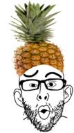 clothes ear food foodjak fruit glasses half_open_mouth hat pineapple raised_eyebrow soyjak stubble variant:nojak // 259x466 // 117.6KB