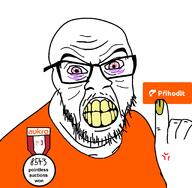 angry arm aukro badge bloodshot_eyes clenched_teeth czechia glasses hand pointing soyjak stubble teeth text variant:feraljak yellow_teeth // 2048x2000 // 90.9KB