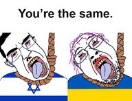 2soyjaks bloodshot_eyes centrist countrywar crying flag flag:israel flag:ukraine glasses hair hanging israel jews mustache oink open_mouth politics purple_hair rope star_of_david stubble subvariant:chudjak_front suicide text tongue tranny ukraine variant:bernd variant:chudjak yellow_teeth you're_the_same // 662x505 // 173.5KB