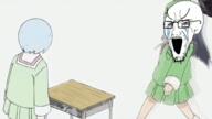 animated anime bloodshot_eyes clothes coal crying downvote giving glasses large_eyebrows nichijou open_mouth soyjak stretched_mouth stubble variant:classic_soyjak // 500x282 // 797.9KB