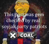 closed_mouth clothes coal donald_trump ear frown hair necktie orange_skin qanon soyjak stubble subvariant:wholesome_soyjak suit text variant:gapejak yellow_hair // 640x570 // 417.6KB