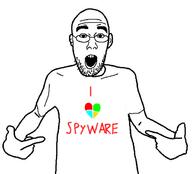 arm clothes ear glasses hand i_heart i_love open_mouth pointing soyjak spyware stubble text tshirt variant:shirtjak windows // 618x559 // 77.6KB