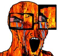 angry animated bloodshot_eyes crying distorted fire flame glasses open_mouth stretched_mouth stubble variant:soyak // 751x729 // 8.6MB