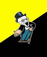 anarchism ancap clothes crying flag full_body glasses hand hat holding_object libertarian monopoly open_mouth soyjak stretched_mouth stubble suit top_hat variant:classic_soyjak // 500x606 // 17.9KB