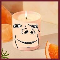 candle fire food fruit orange_(fruit) orange_skin pink_skin salt smile soyjak variant:impish_soyak_ears // 640x637 // 333.7KB