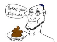 closed_mouth clothes ear glasses hand hat holding_object holding_plate judaism kippah plate poop round_glasses smile soyjak speech_bubble stubble text variant:unknown // 899x658 // 97.2KB