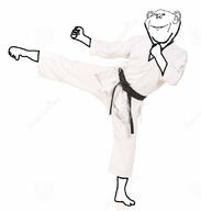 belt black_belt clothes ear full_body grin happy irl karate kick kung_fu martial_arts robe smile soyjak stubble variant:impish_soyak_ears // 772x810 // 58.6KB