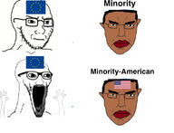 4soyjaks amerimutt brown_skin closed_mouth country distorted european european_union flag flag:european_union flag:united_states glasses hand hands_up lips open_mouth soyjak stubble subvariant:waow united_states variant:soyak // 750x575 // 57.1KB