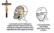 christianity closed_eyes closed_mouth cross crying glasses jesus mask nordic_chad religion soyjak stubble text variant:classic_soyjak // 681x411 // 69.0KB