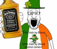 arm clothes country flag flag:ireland glasses hand hat ireland jack_daniels open_mouth soyjak stubble tenessee text tshirt variant:markiplier_soyjak whiskey whisky // 1400x1200 // 198.5KB