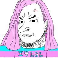 anger_mark angry closed_mouth ear earring hair heart i_love league_of_legends long_hair pink_hair stubble tranny variant:unknown video_game // 997x986 // 71.2KB